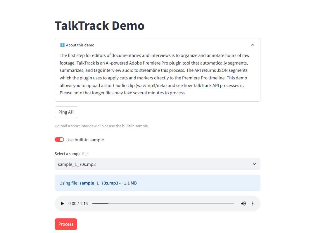 TalkTrack diarization screenshot